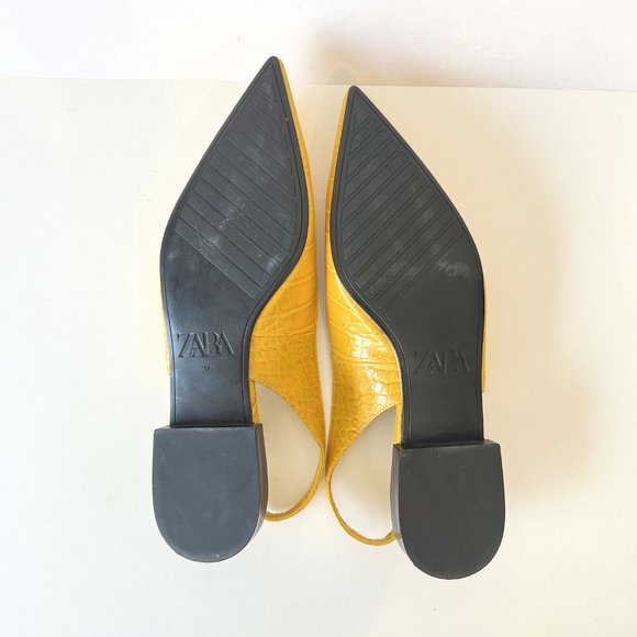 🎈HOST PICK🎈NEW! Zara Yellow Croc Embossed Point-toe Slingback Flats Size 36 - Picture 9 of 14